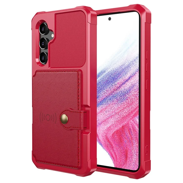 ZM03 Für Samsung Galaxy A34 5G Kickstand Case PU Leder beschichtetes TPU-Handyhülle mit Kartenfach - Rot