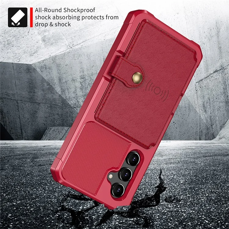 ZM03 Für Samsung Galaxy A34 5G Kickstand Case PU Leder beschichtetes TPU-Handyhülle mit Kartenfach - Rot