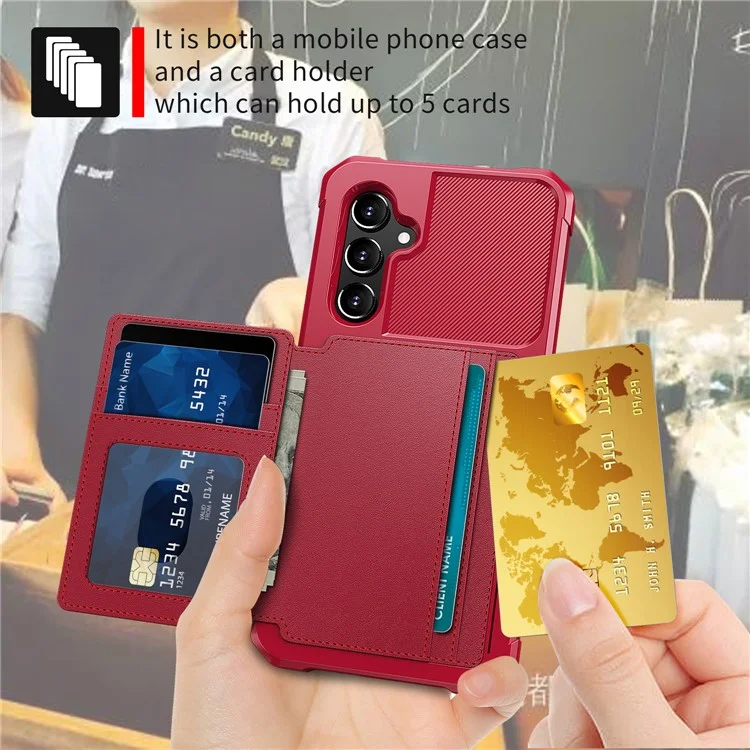 ZM03 Für Samsung Galaxy A34 5G Kickstand Case PU Leder beschichtetes TPU-Handyhülle mit Kartenfach - Rot