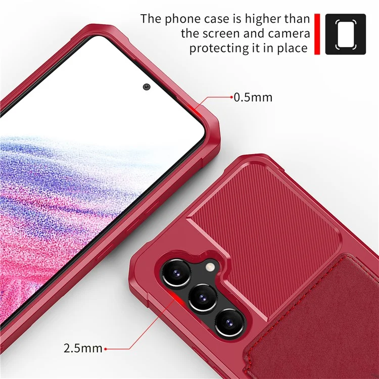 ZM03 Für Samsung Galaxy A34 5G Kickstand Case PU Leder beschichtetes TPU-Handyhülle mit Kartenfach - Rot
