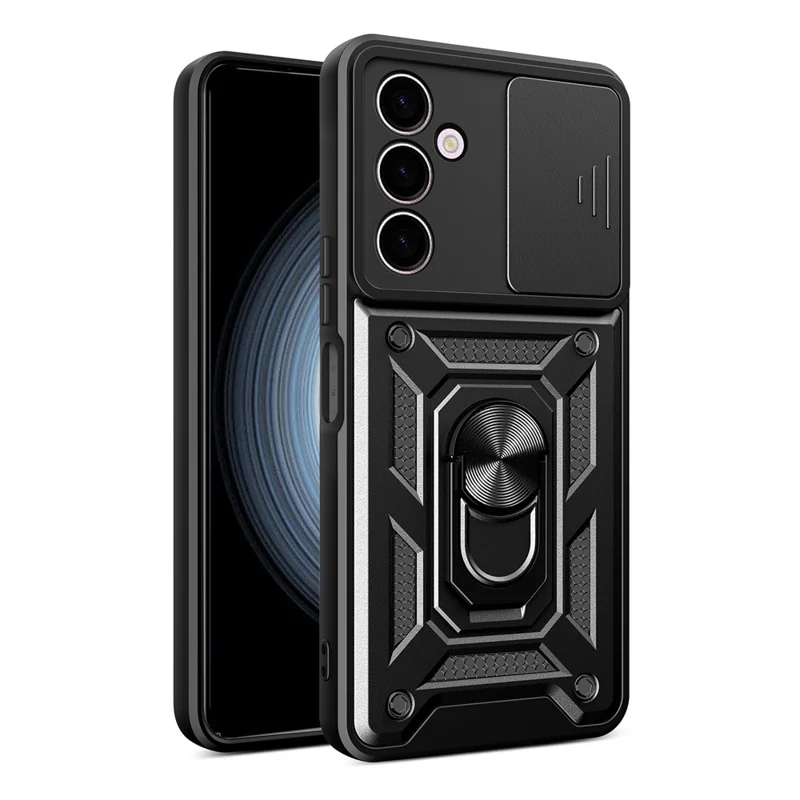 Para Samsung Galaxy A24 4G (162.1 x 77.6 x 8.3mm) Funda de teléfono con soporte resistente a golpes PC+TPU, protección de la lente deslizante - Negro