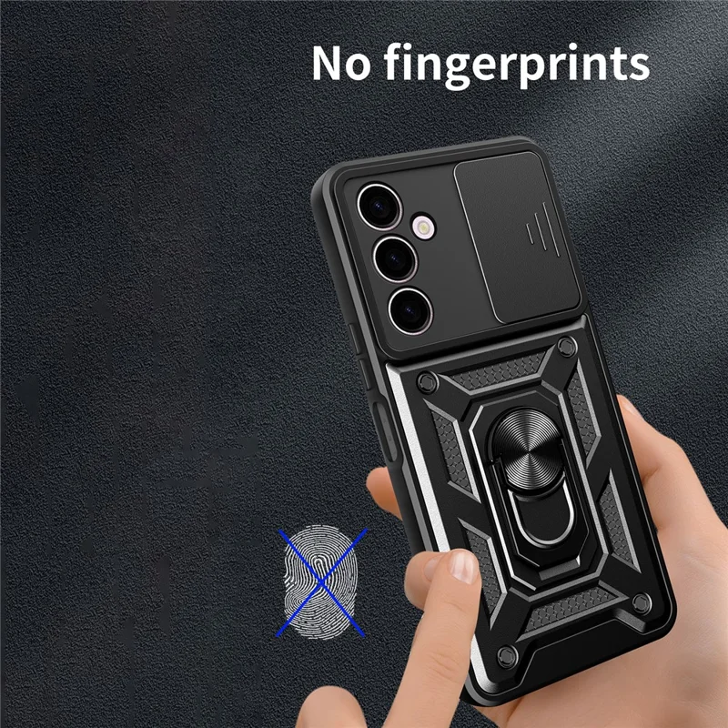 Para Samsung Galaxy A24 4G (162.1 x 77.6 x 8.3mm) Funda de teléfono con soporte resistente a golpes PC+TPU, protección de la lente deslizante - Negro