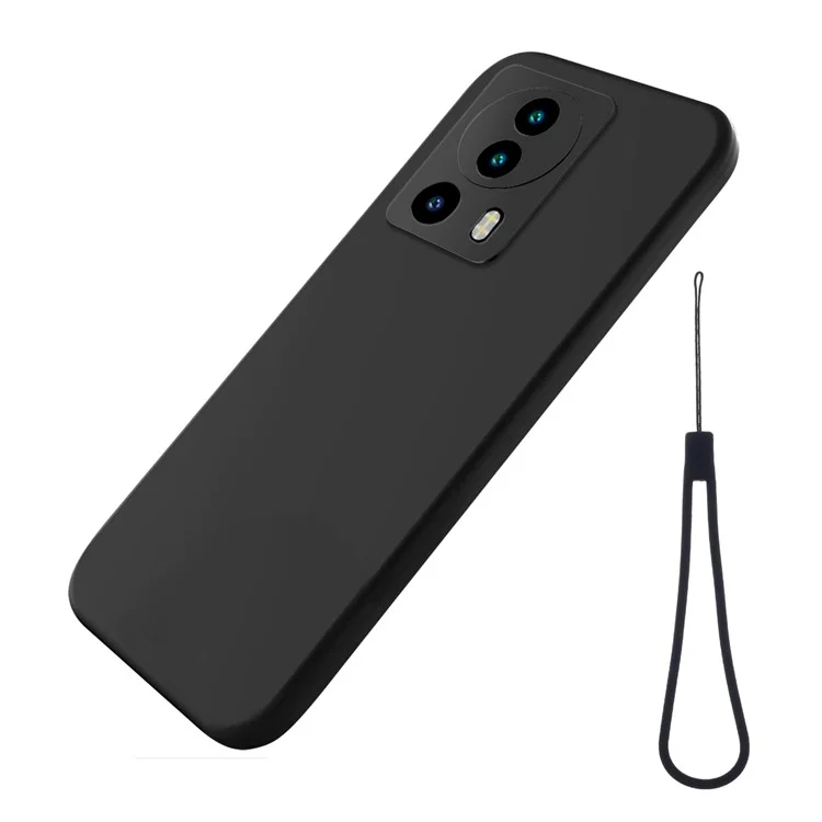 Liquid Silicone Phone Case for Xiaomi 13 Lite / Civi 2 5G Soft Lining Shockproof Protective Cover with Strap - Black