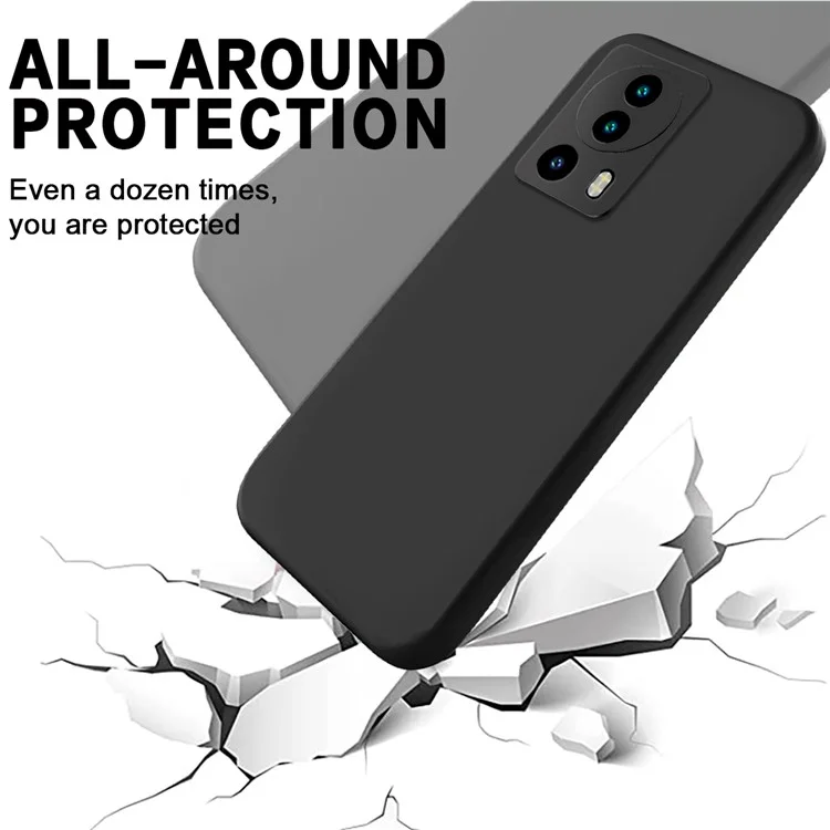 Liquid Silicone Phone Case for Xiaomi 13 Lite / Civi 2 5G Soft Lining Shockproof Protective Cover with Strap - Black