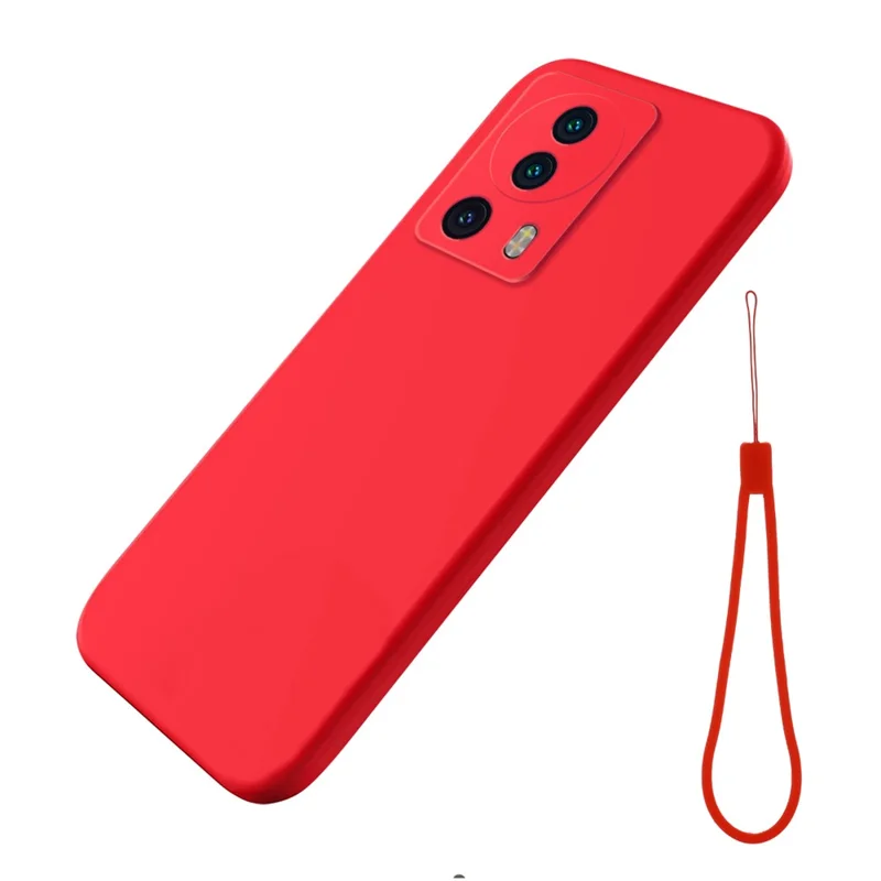 Liquid Silicone Phone Case for Xiaomi 13 Lite / Civi 2 5G Soft Lining Shockproof Protective Cover with Strap - Red