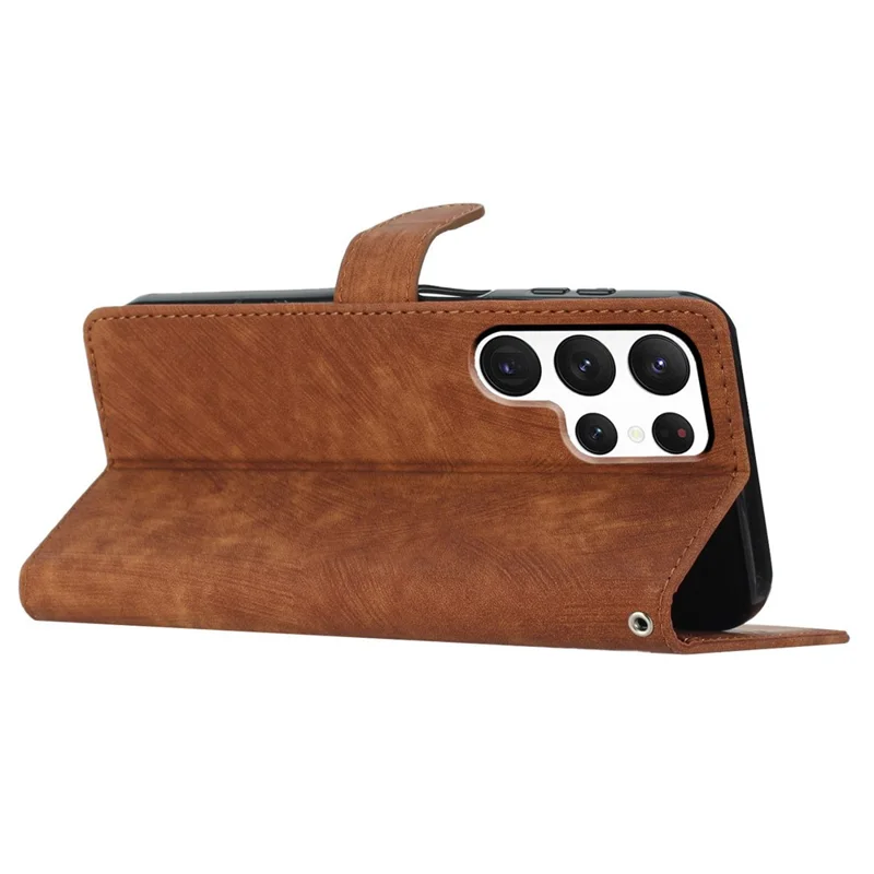 For Samsung Galaxy S22 Ultra 5G Shockproof Case PU Leather Flip Cover Skin-Touch Wallet Phone Shell - Brown