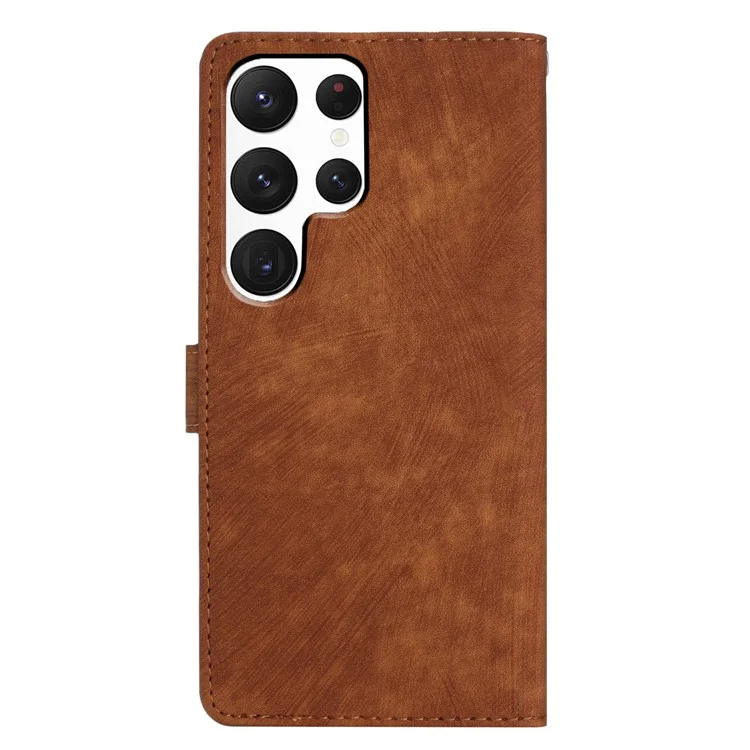 For Samsung Galaxy S22 Ultra 5G Shockproof Case PU Leather Flip Cover Skin-Touch Wallet Phone Shell - Brown