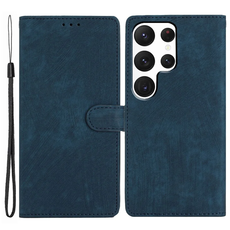 For Samsung Galaxy S22 Ultra 5G Shockproof Case PU Leather Flip Cover Skin-Touch Wallet Phone Shell - Blue