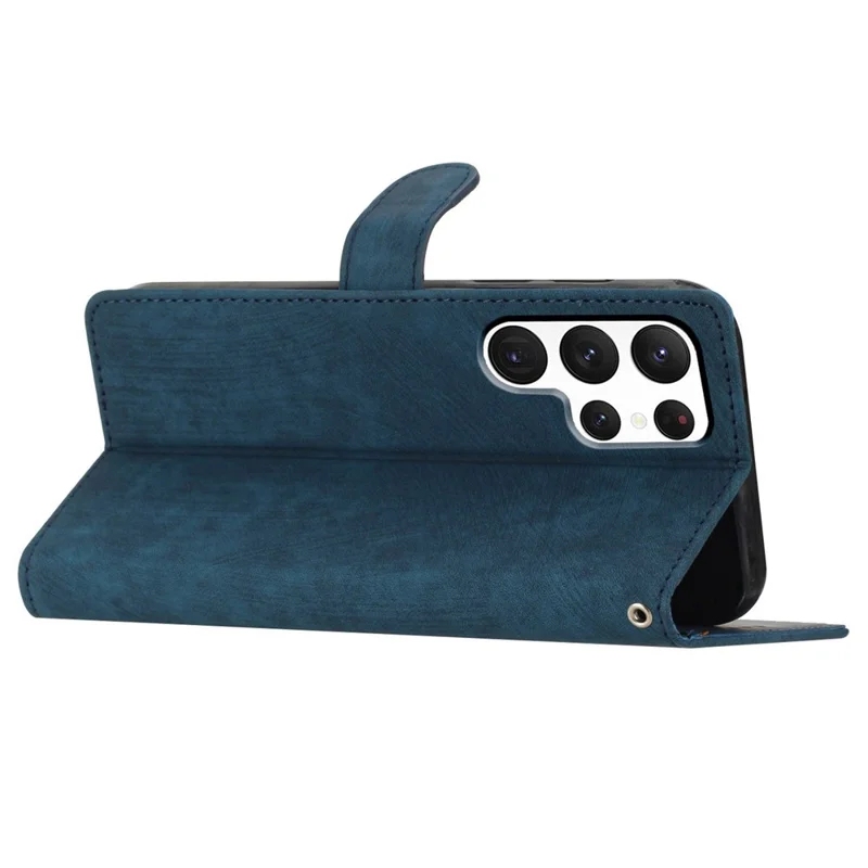 For Samsung Galaxy S22 Ultra 5G Shockproof Case PU Leather Flip Cover Skin-Touch Wallet Phone Shell - Blue