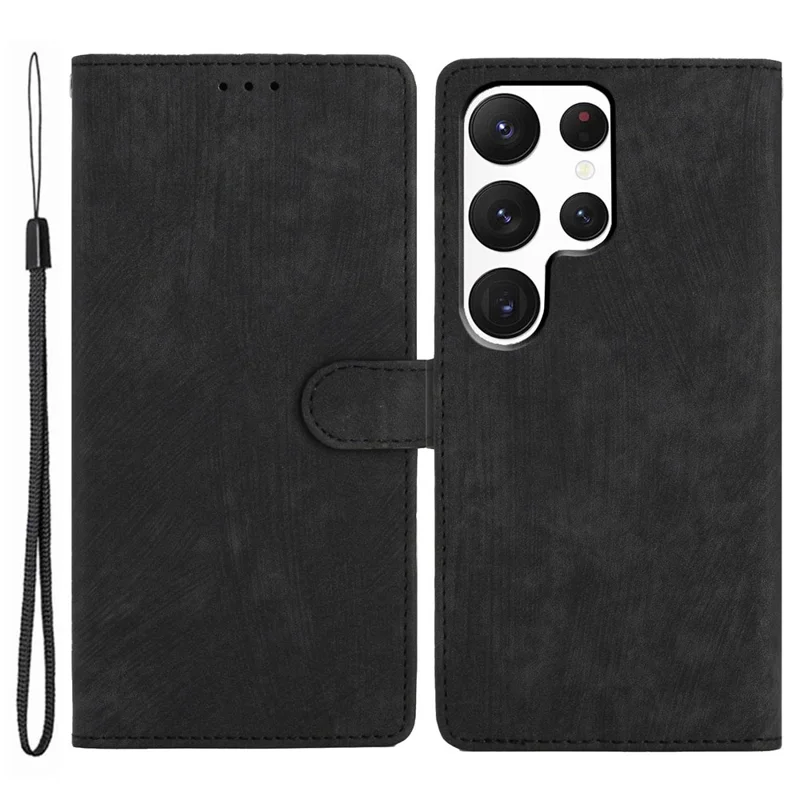 For Samsung Galaxy S22 Ultra 5G Shockproof Case PU Leather Flip Cover Skin-Touch Wallet Phone Shell - Black