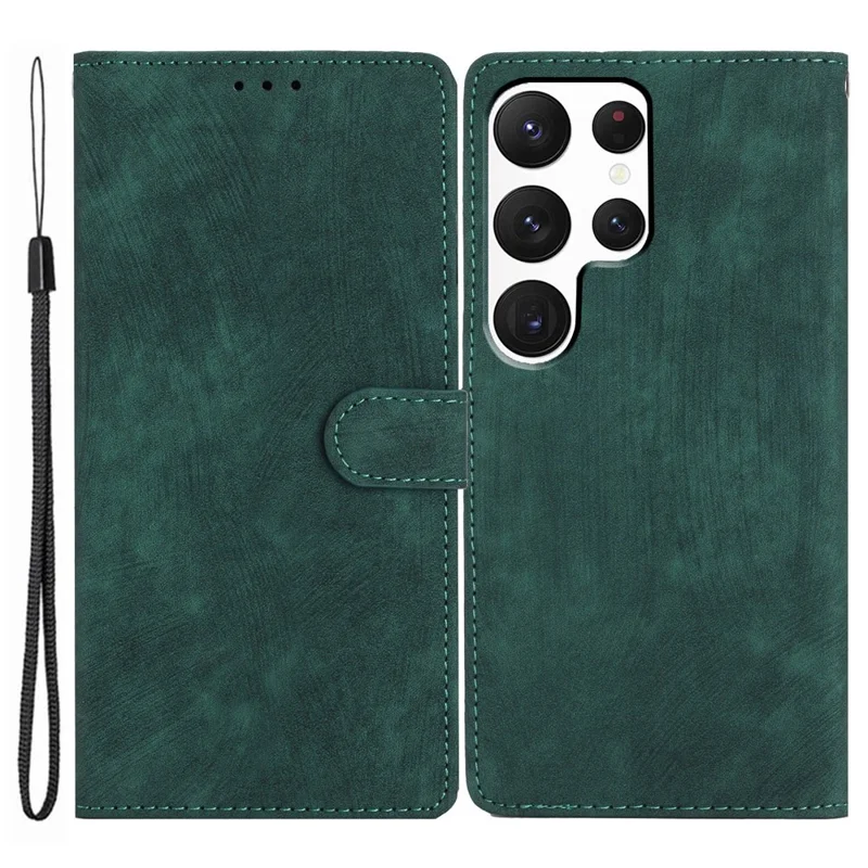 For Samsung Galaxy S22 Ultra 5G Shockproof Case PU Leather Flip Cover Skin-Touch Wallet Phone Shell - Green