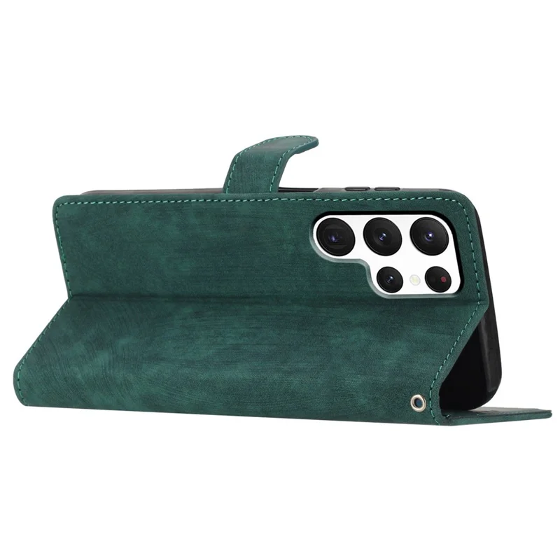 For Samsung Galaxy S22 Ultra 5G Shockproof Case PU Leather Flip Cover Skin-Touch Wallet Phone Shell - Green