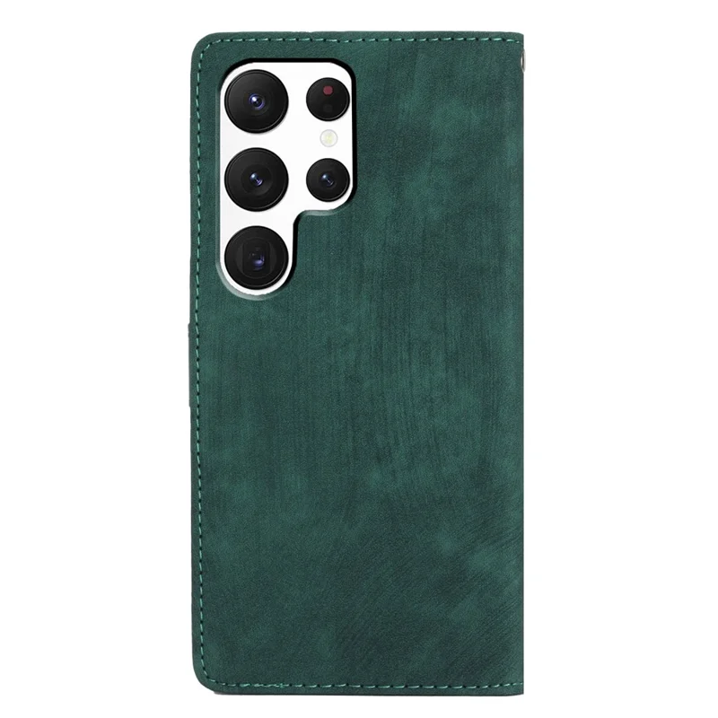 For Samsung Galaxy S22 Ultra 5G Shockproof Case PU Leather Flip Cover Skin-Touch Wallet Phone Shell - Green