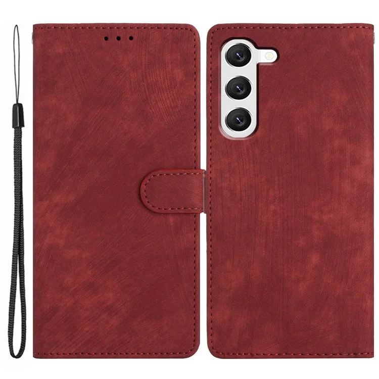For Samsung Galaxy S23 Solid Color Leather Wallet Protective Cover Skin-touch Stand Phone Case - Red