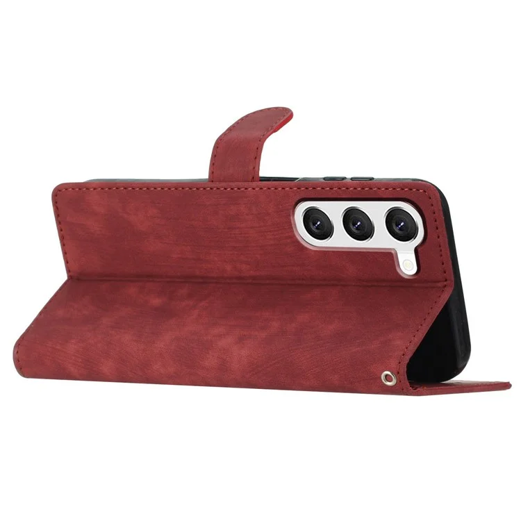 For Samsung Galaxy S23 Solid Color Leather Wallet Protective Cover Skin-touch Stand Phone Case - Red