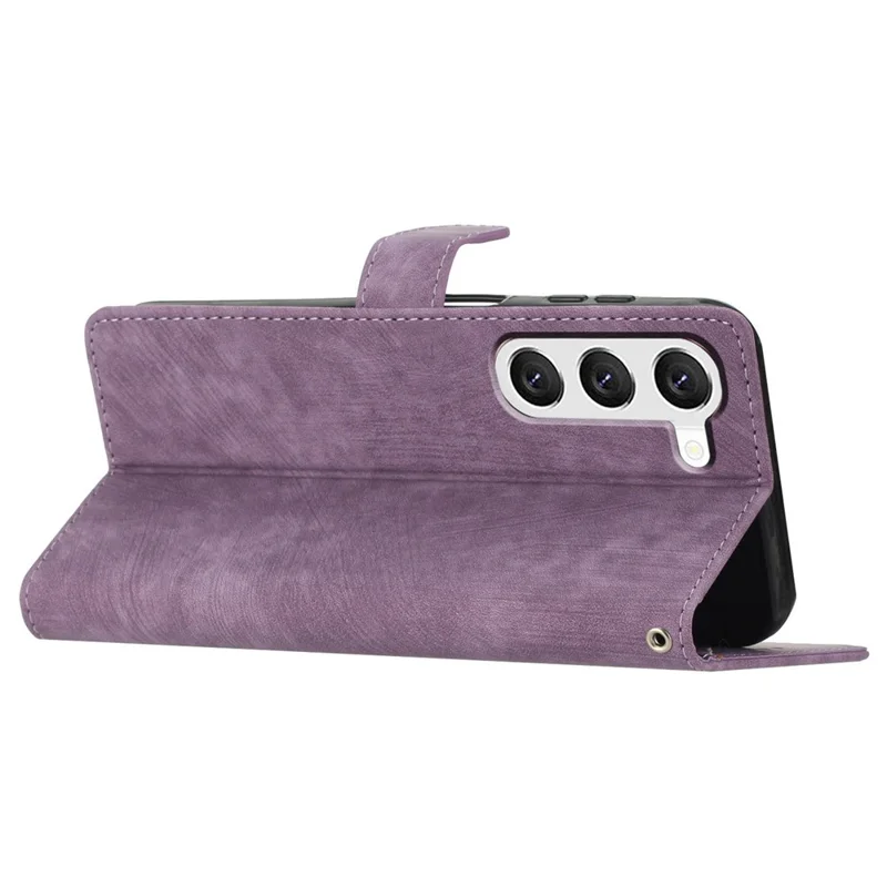 For Samsung Galaxy S23 Solid Color Leather Wallet Protective Cover Skin-touch Stand Phone Case - Purple