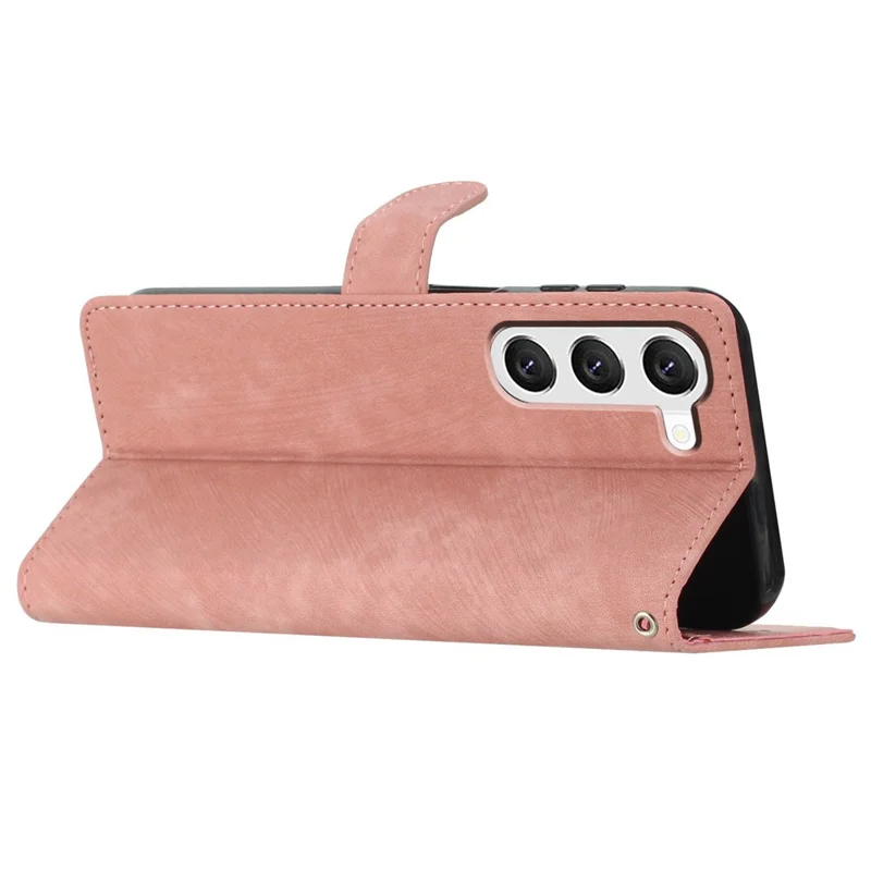 For Samsung Galaxy S23 Solid Color Leather Wallet Protective Cover Skin-touch Stand Phone Case - Rose Gold
