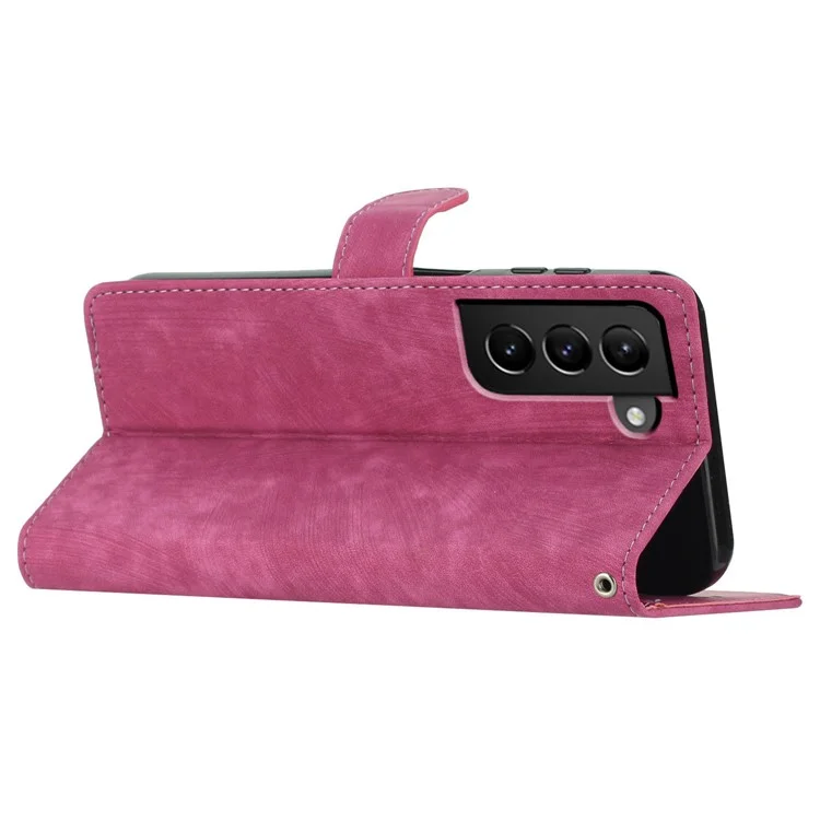 For Samsung Galaxy S22 5G Solid Color Leather Wallet Shell Skin-touch Anti-drop Stand Phone Case - Rose