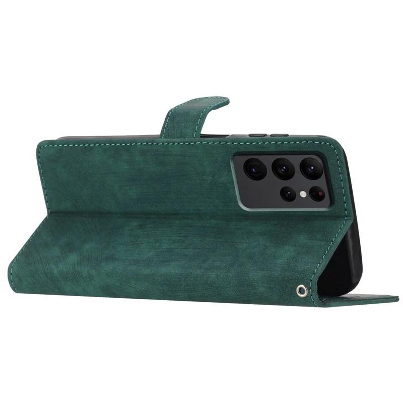Voor Samsung Galaxy S23 Ultra Leren Wallet Volledige Bescherming Hoesje met Touchstand Hoes - Groen