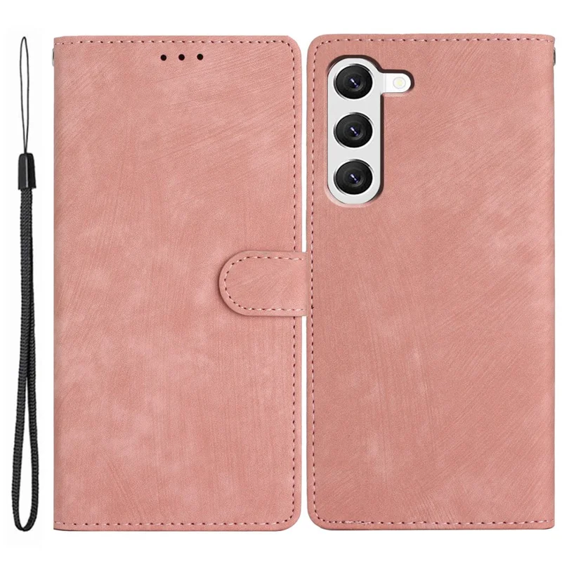 For Samsung Galaxy S23+ Leather Wallet Shell Solid Color Skin-touch Folding Stand Phone Case - Rose Gold