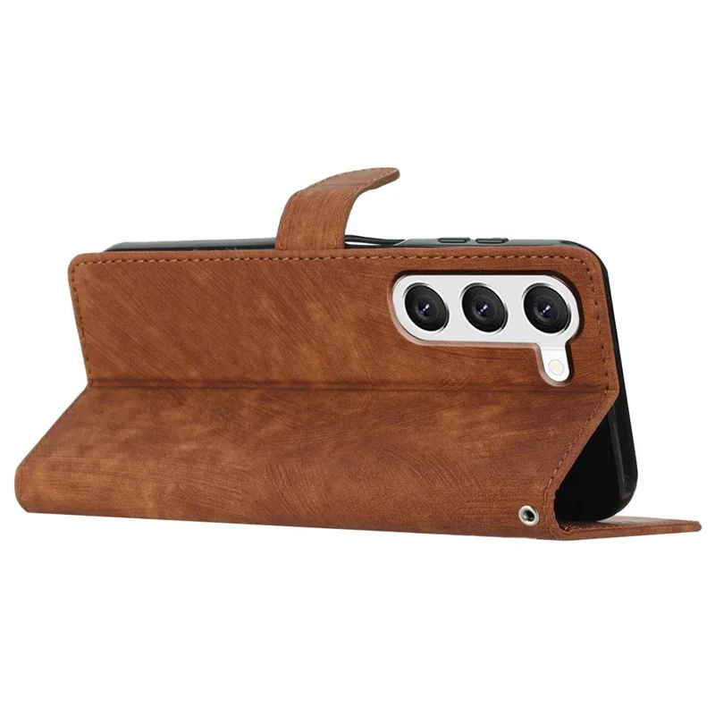 For Samsung Galaxy S23+ Leather Wallet Shell Solid Color Skin-touch Folding Stand Phone Case - Brown