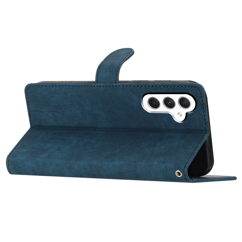 For Samsung Galaxy A24 4G (162.1 x 77.6 x 8.3mm) Solid Color Skin-touch Phone Stand Case Leather Wallet Shell - Blue