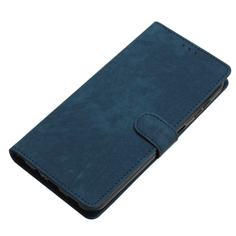 For Samsung Galaxy A24 4G (162.1 x 77.6 x 8.3mm) Solid Color Skin-touch Phone Stand Case Leather Wallet Shell - Blue