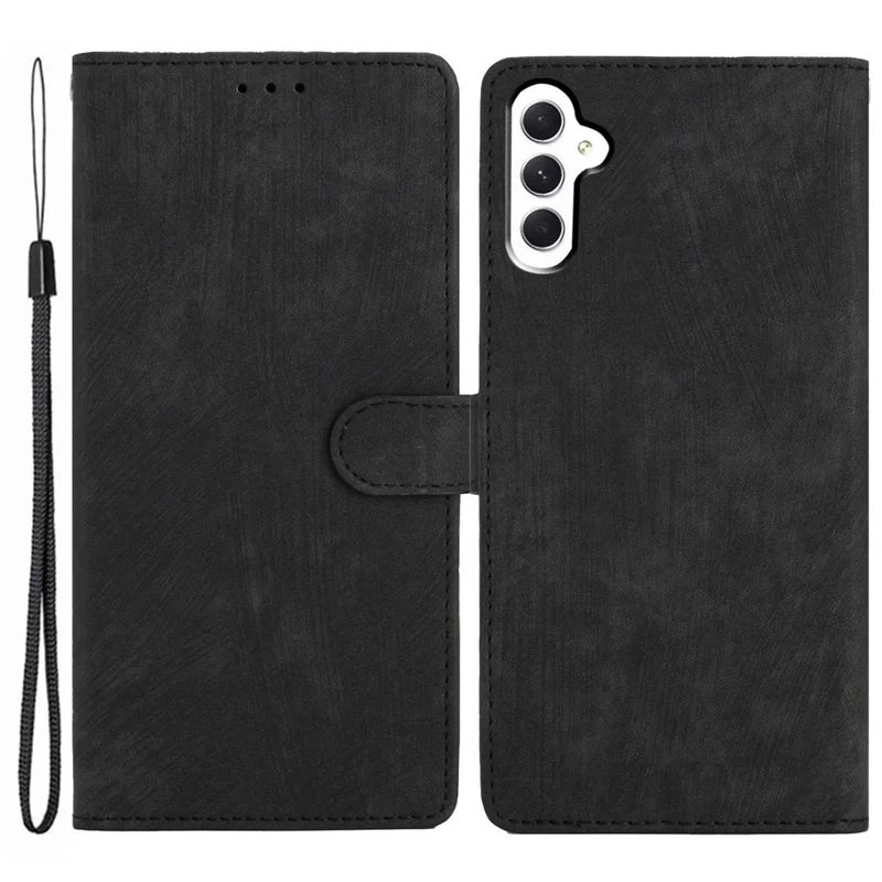 For Samsung Galaxy A34 5G Full Protection Cover Skin-touch Stand Leather Wallet Phone Case - Black