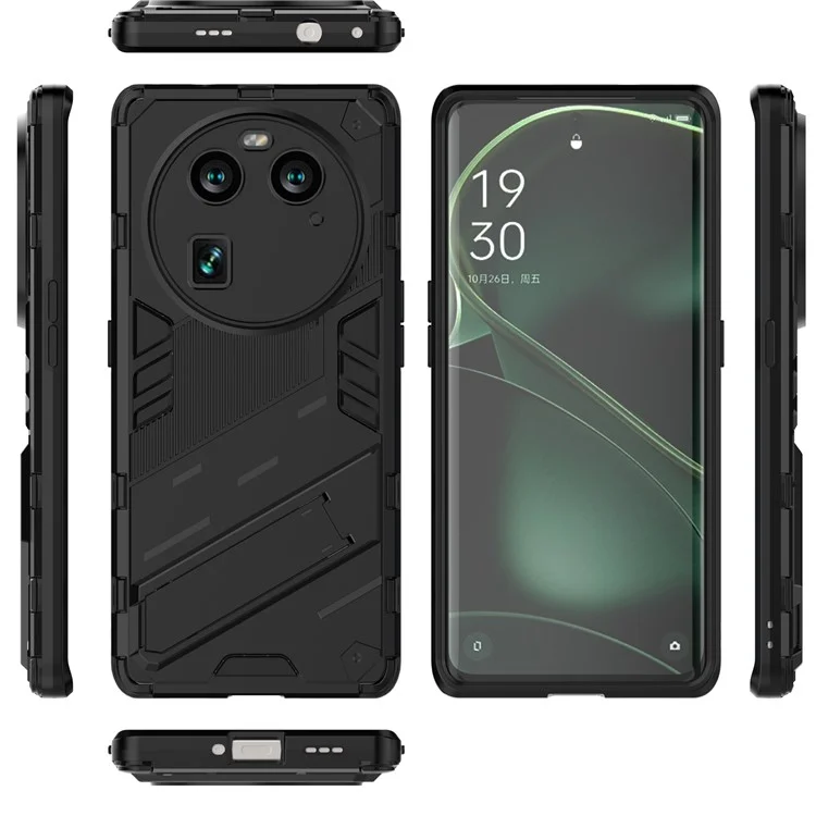For Oppo Find X6 Pro Anti-drop Kickstand Phone Case TPU+PC Phone Cover - Black