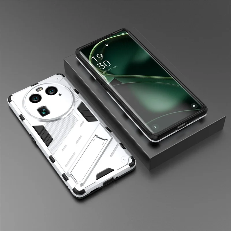 For Oppo Find X6 Pro Anti-drop Kickstand Phone Case TPU+PC Phone Cover - White