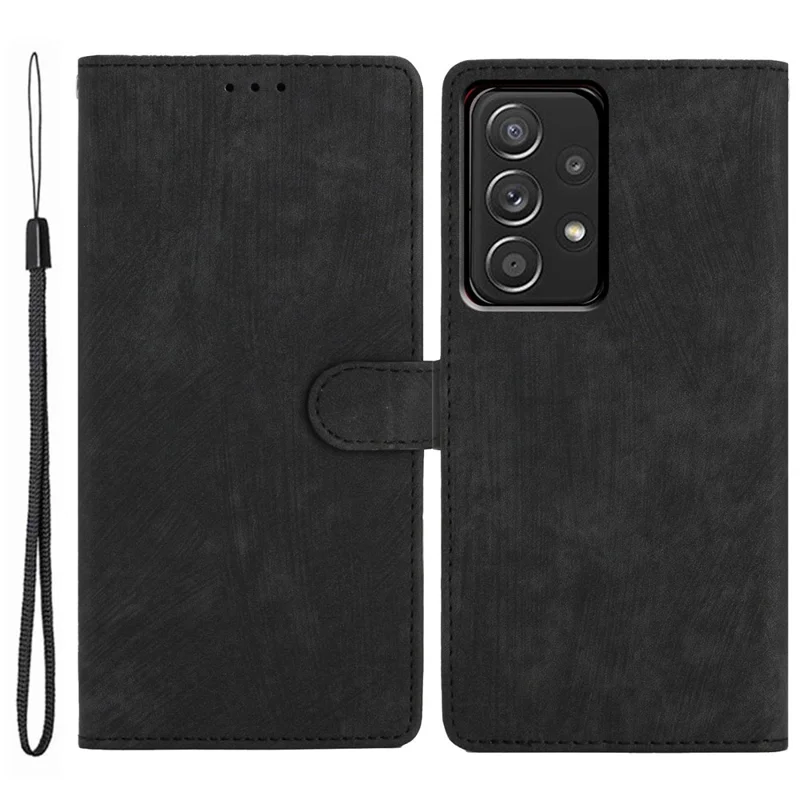 For Samsung Galaxy A33 5G Skin-touch PU Leather Phone Case Flip Stand Wallet Cover - Black