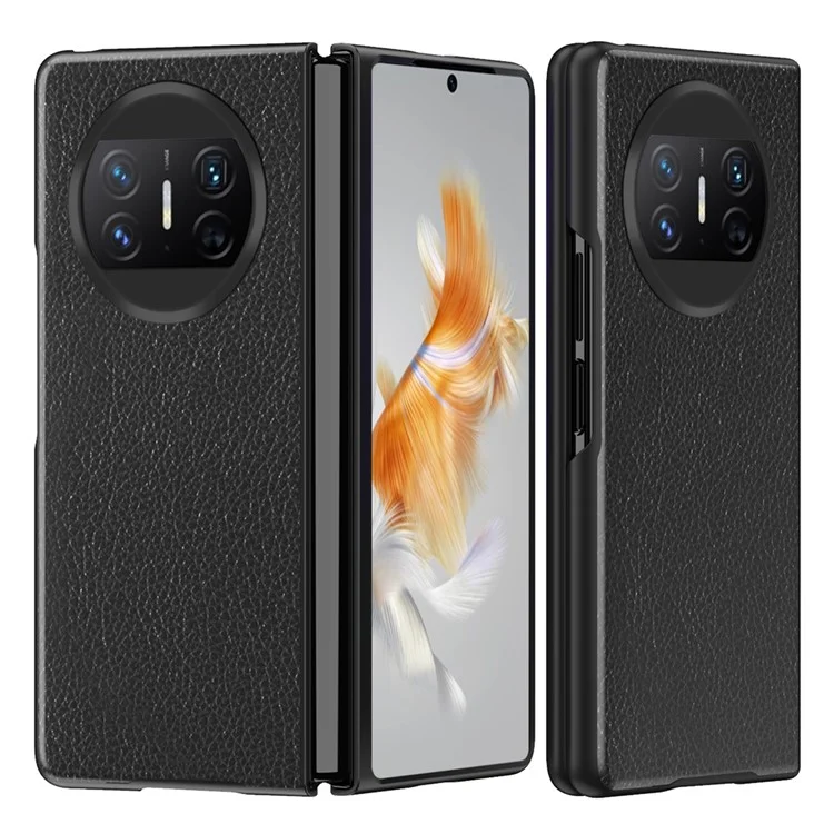 For Huawei Mate X3 5G Folding Phone Case Litchi Texture PU Leather Coated PC Phone Shell Cover - Black