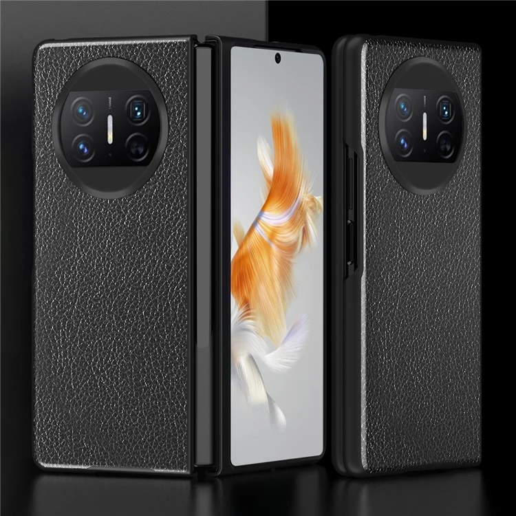 For Huawei Mate X3 5G Folding Phone Case Litchi Texture PU Leather Coated PC Phone Shell Cover - Black