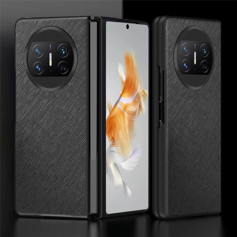 For Huawei Mate X3 5G Folding Design Cell Phone Case Cross Texture PU Leather+PC Phone Cover - Black