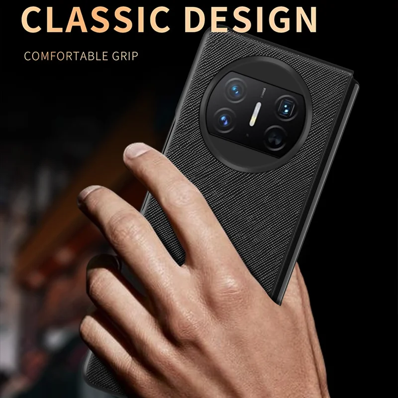 For Huawei Mate X3 5G Folding Design Cell Phone Case Cross Texture PU Leather+PC Phone Cover - Black