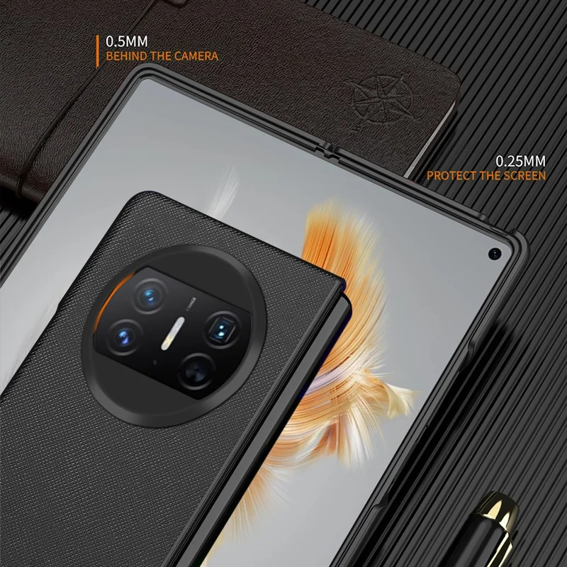 For Huawei Mate X3 5G Folding Design Cell Phone Case Cross Texture PU Leather+PC Phone Cover - Black