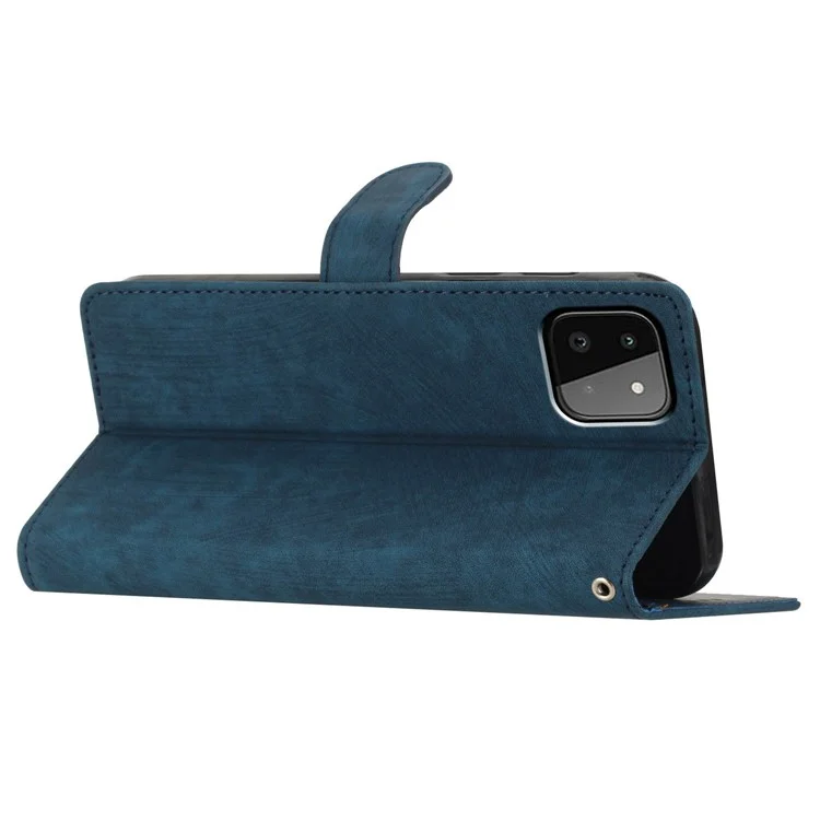 Leather Protective Cover for Samsung Galaxy A22 5G (EU Version) ,  Solid Color Skin-touch Phone Wallet Stand Case - Blue