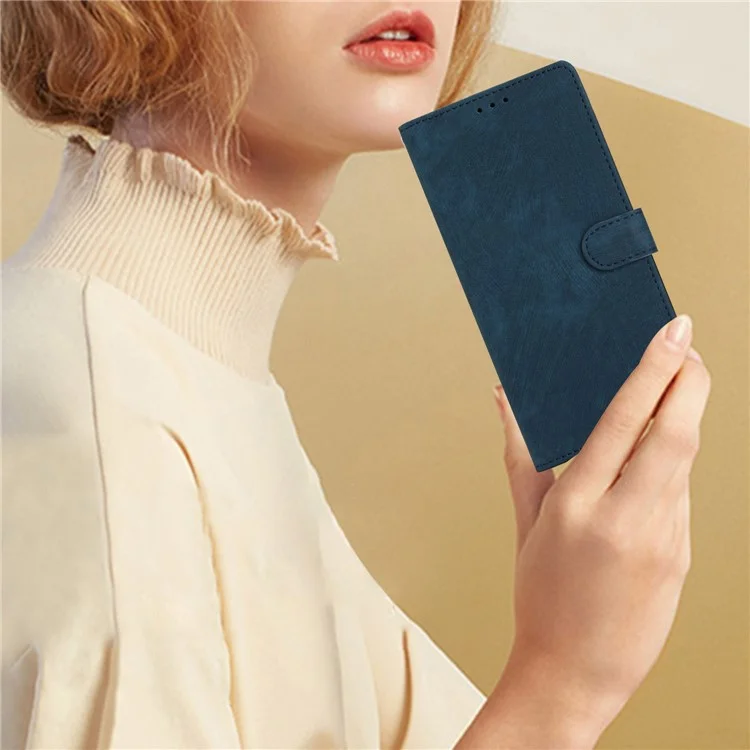 Leather Protective Cover for Samsung Galaxy A22 5G (EU Version) ,  Solid Color Skin-touch Phone Wallet Stand Case - Blue
