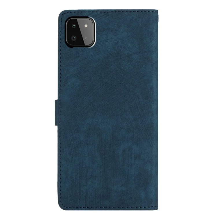 Leather Protective Cover for Samsung Galaxy A22 5G (EU Version) ,  Solid Color Skin-touch Phone Wallet Stand Case - Blue
