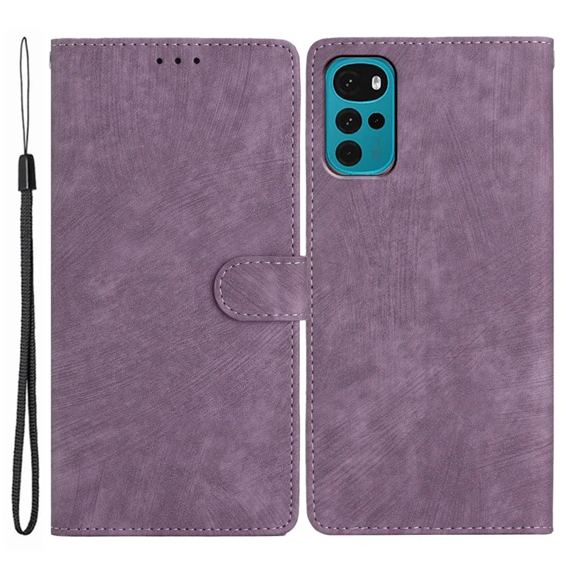 Leather Wallet Shell for Motorola Moto G22 , Skin-touch Folding Stand Phone Case - Purple