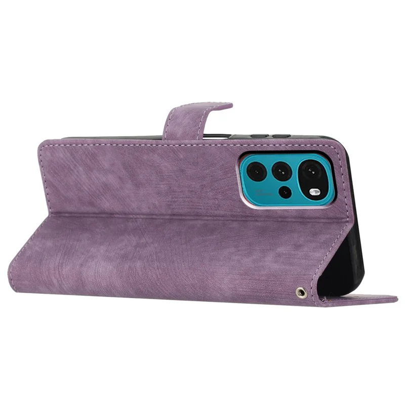 Leather Wallet Shell for Motorola Moto G22 , Skin-touch Folding Stand Phone Case - Purple