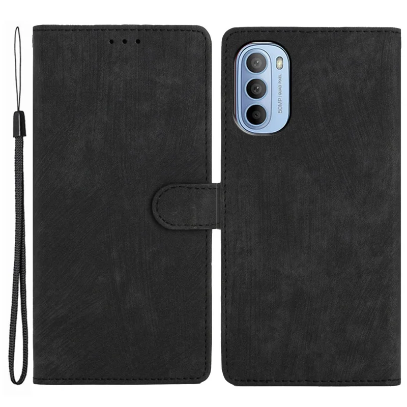 For Motorola Moto G52 4G / G82 5G Skin-touch Leather Wallet Shell Folding Stand Phone Case - Black