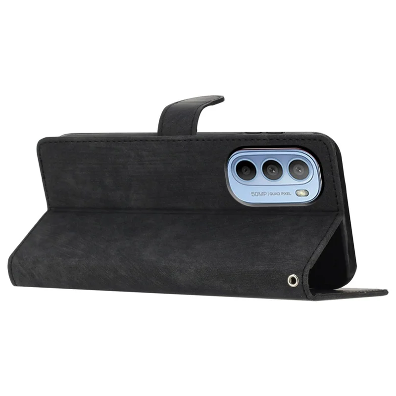 For Motorola Moto G52 4G / G82 5G Skin-touch Leather Wallet Shell Folding Stand Phone Case - Black