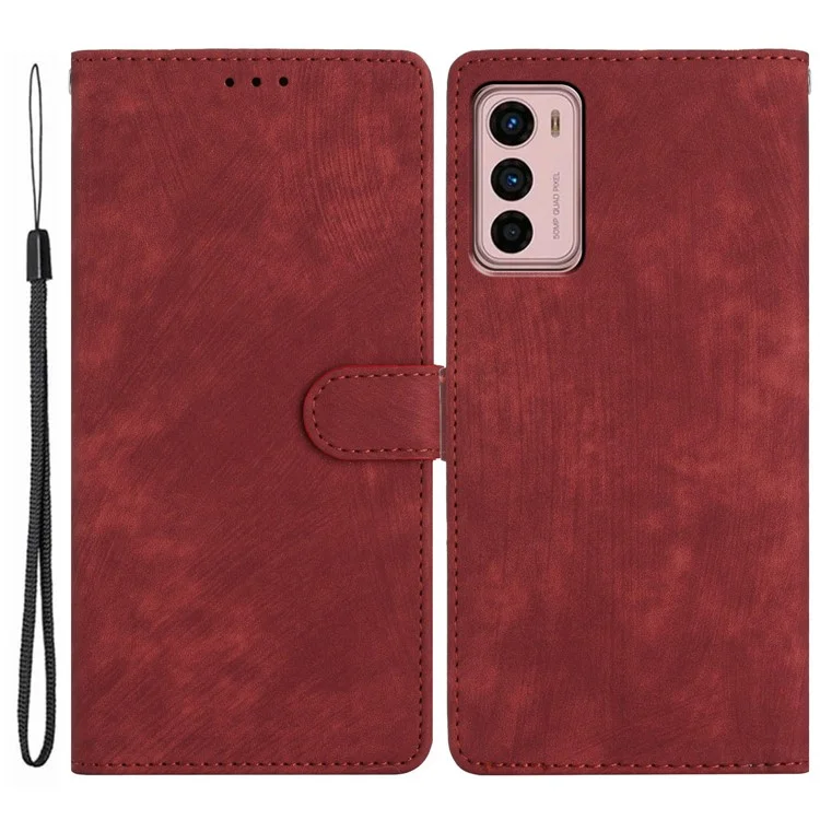 Para Motorola Moto G42 4G Anti-Drop PU Leather Cover Skin-Touch Wallet Phone Case com Suporte - Vermelho