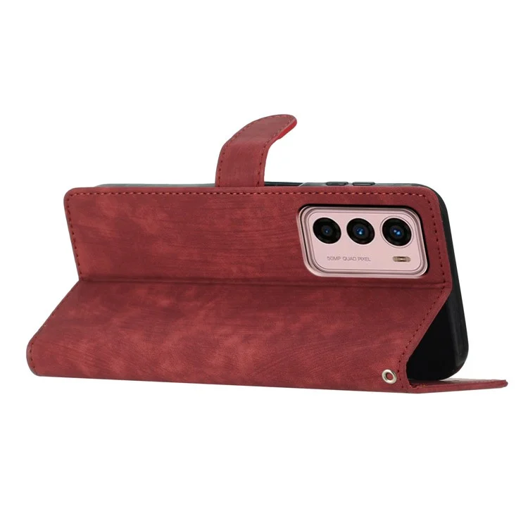 Para Motorola Moto G42 4G Anti-Drop PU Leather Cover Skin-Touch Wallet Phone Case com Suporte - Vermelho