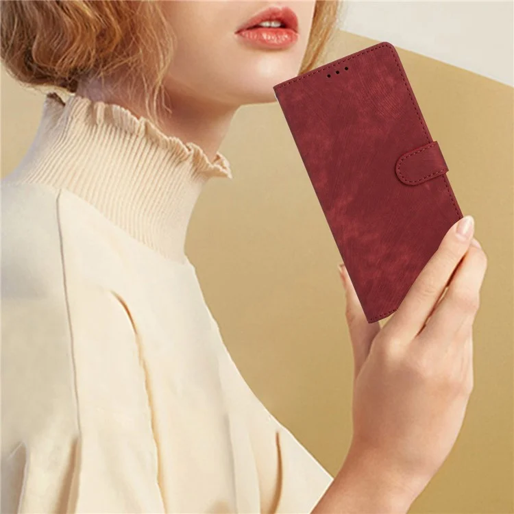 Para Motorola Moto G42 4G Anti-Drop PU Leather Cover Skin-Touch Wallet Phone Case com Suporte - Vermelho