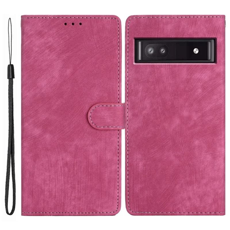 For Google Pixel 7a Wallet Phone Case Anti-Scratch PU Leather Cover Skin-Touch Stand Cell Phone Shell - Rose