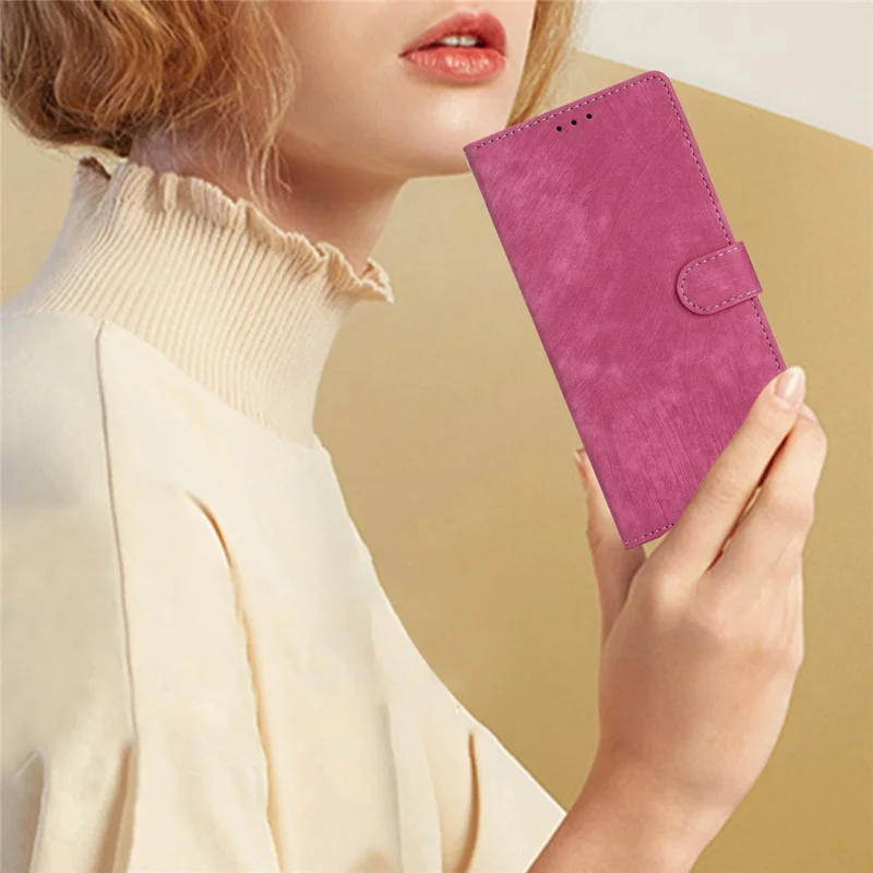 For Google Pixel 7a Wallet Phone Case Anti-Scratch PU Leather Cover Skin-Touch Stand Cell Phone Shell - Rose