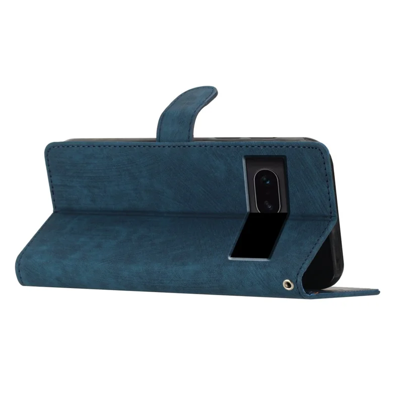 For Google Pixel 7 5G Phone Case Shockproof PU Leather Flip Cover Skin-Touch Wallet Phone Shell - Blue