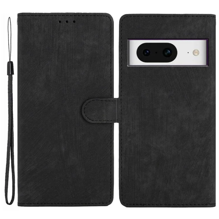 Для Google Pixel 8 Solid Color Skin-touch Stand Leather Wallet Cover Cell Phone Case - Black